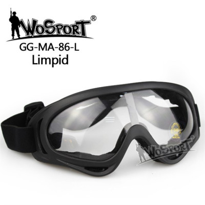 WoSporT MA-86 biztonsági airsoft szemüveg, átlátszó plexi – fekete | ANAREUS